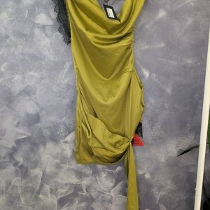 EGO Olive Draped Asymmetrical Slip Dress